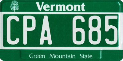VT license plate CPA685