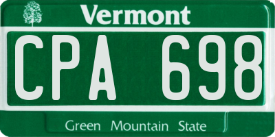 VT license plate CPA698