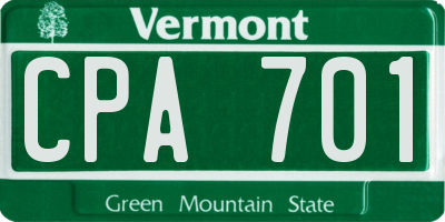 VT license plate CPA701