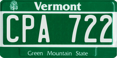 VT license plate CPA722