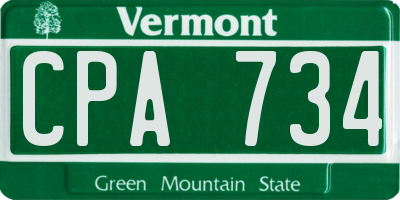 VT license plate CPA734