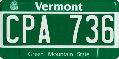 VT license plate CPA736