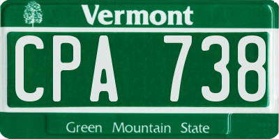VT license plate CPA738