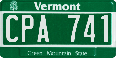 VT license plate CPA741