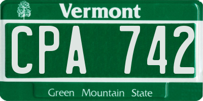 VT license plate CPA742