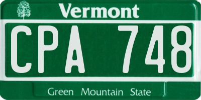 VT license plate CPA748