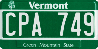 VT license plate CPA749