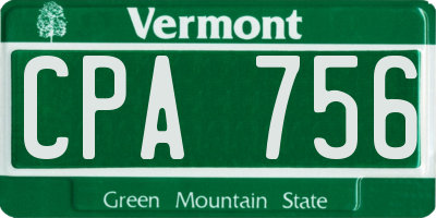 VT license plate CPA756