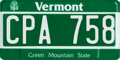VT license plate CPA758