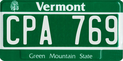 VT license plate CPA769