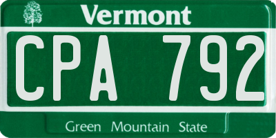 VT license plate CPA792