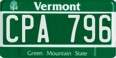 VT license plate CPA796