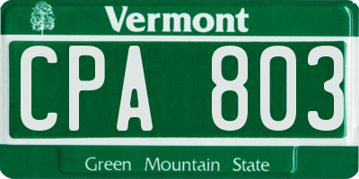 VT license plate CPA803