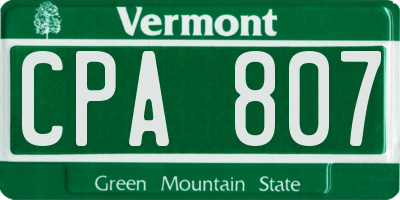 VT license plate CPA807