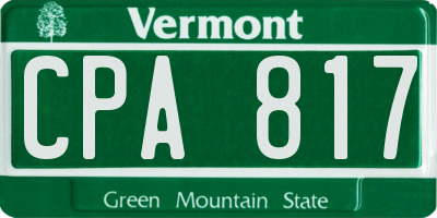 VT license plate CPA817
