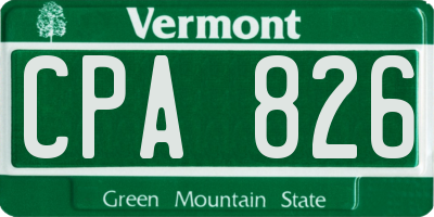 VT license plate CPA826