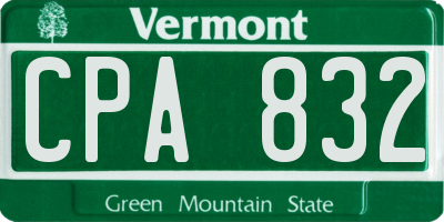 VT license plate CPA832