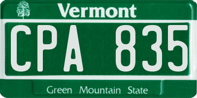 VT license plate CPA835