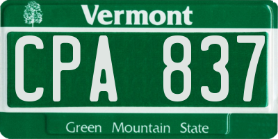 VT license plate CPA837