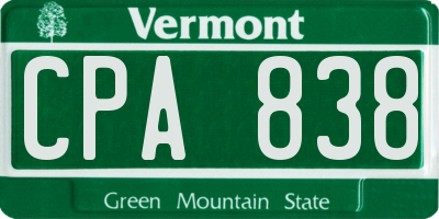 VT license plate CPA838