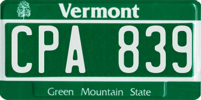 VT license plate CPA839