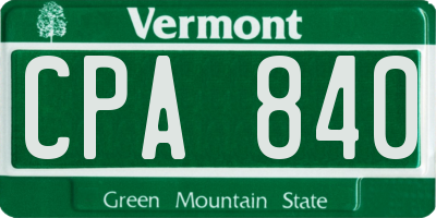 VT license plate CPA840