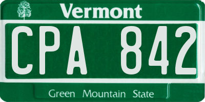 VT license plate CPA842
