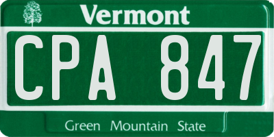 VT license plate CPA847