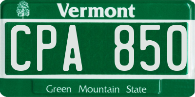 VT license plate CPA850