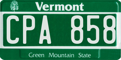 VT license plate CPA858
