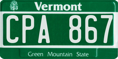 VT license plate CPA867