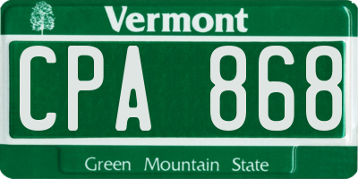 VT license plate CPA868