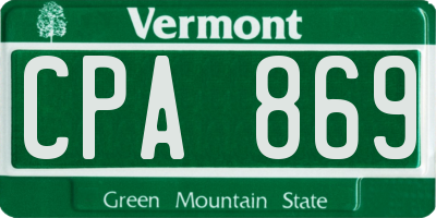 VT license plate CPA869