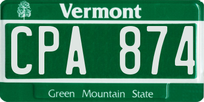 VT license plate CPA874