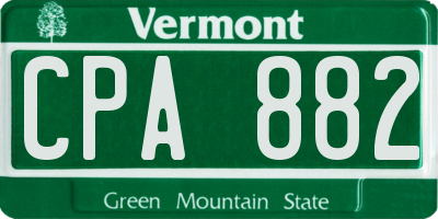 VT license plate CPA882