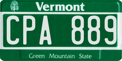 VT license plate CPA889
