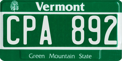 VT license plate CPA892
