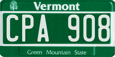 VT license plate CPA908