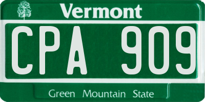 VT license plate CPA909