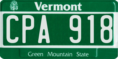 VT license plate CPA918