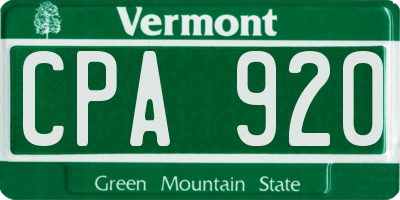 VT license plate CPA920