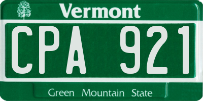 VT license plate CPA921