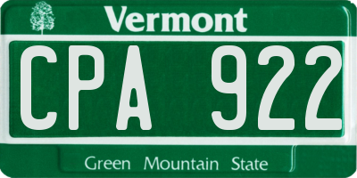 VT license plate CPA922