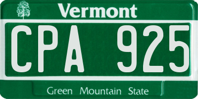 VT license plate CPA925