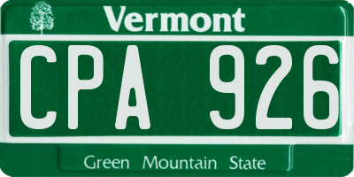 VT license plate CPA926