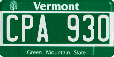 VT license plate CPA930