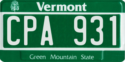 VT license plate CPA931
