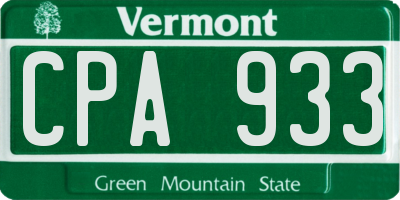 VT license plate CPA933