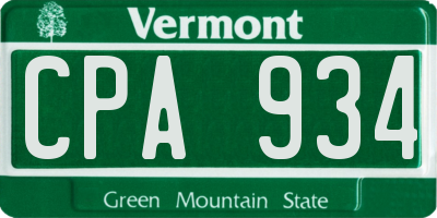 VT license plate CPA934