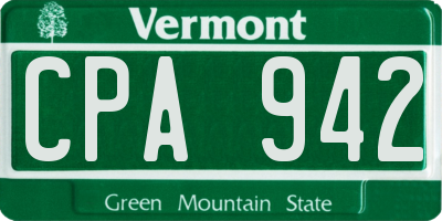 VT license plate CPA942